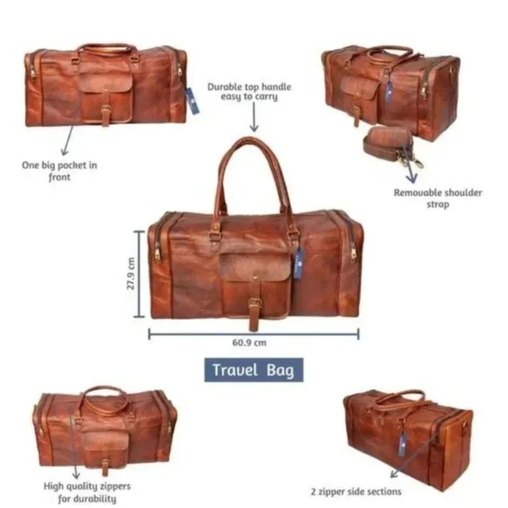 New 24" Men's genuine vintag Leather large, Brown - Picture 2 of 8